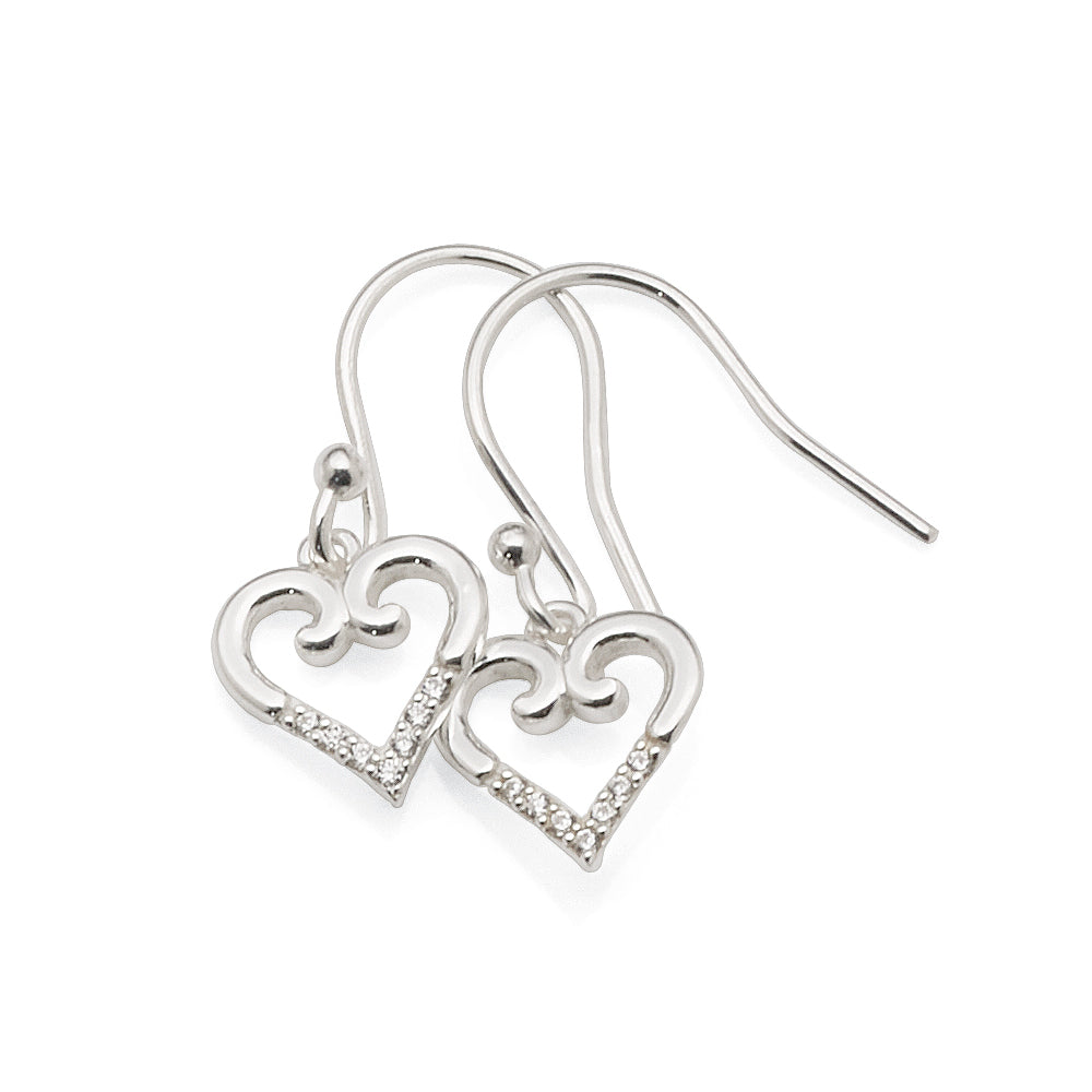 Sterling Silver Cubic Zirconia Open Swirl Heart Hook Earring