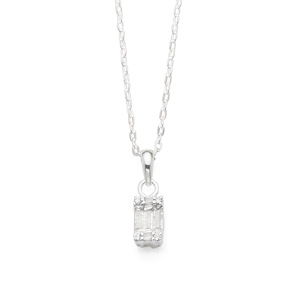 Sterling Silver Baguette Cubic Zirconia Pendant on 42cm Cabl