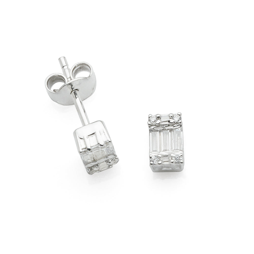 Sterling Silver Cubic Zirconia Baguette Cluster Studs