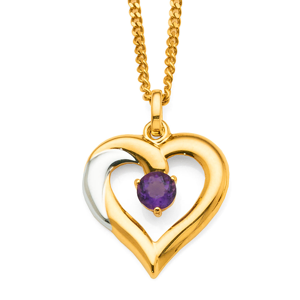 9ct 2-Tone Gold Open Heart Amethyst Pendant