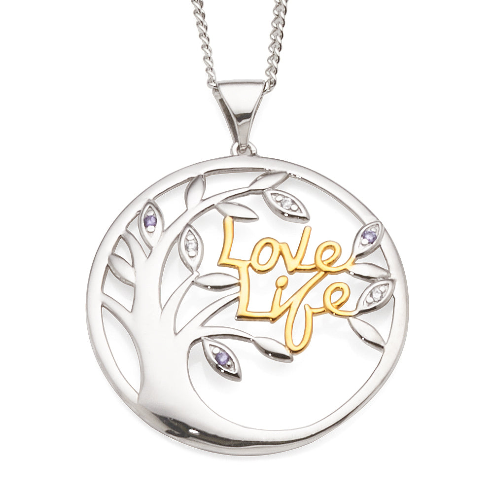 Sterling Silver Love Life Cubic Zirconia Tree Of Life Pendan