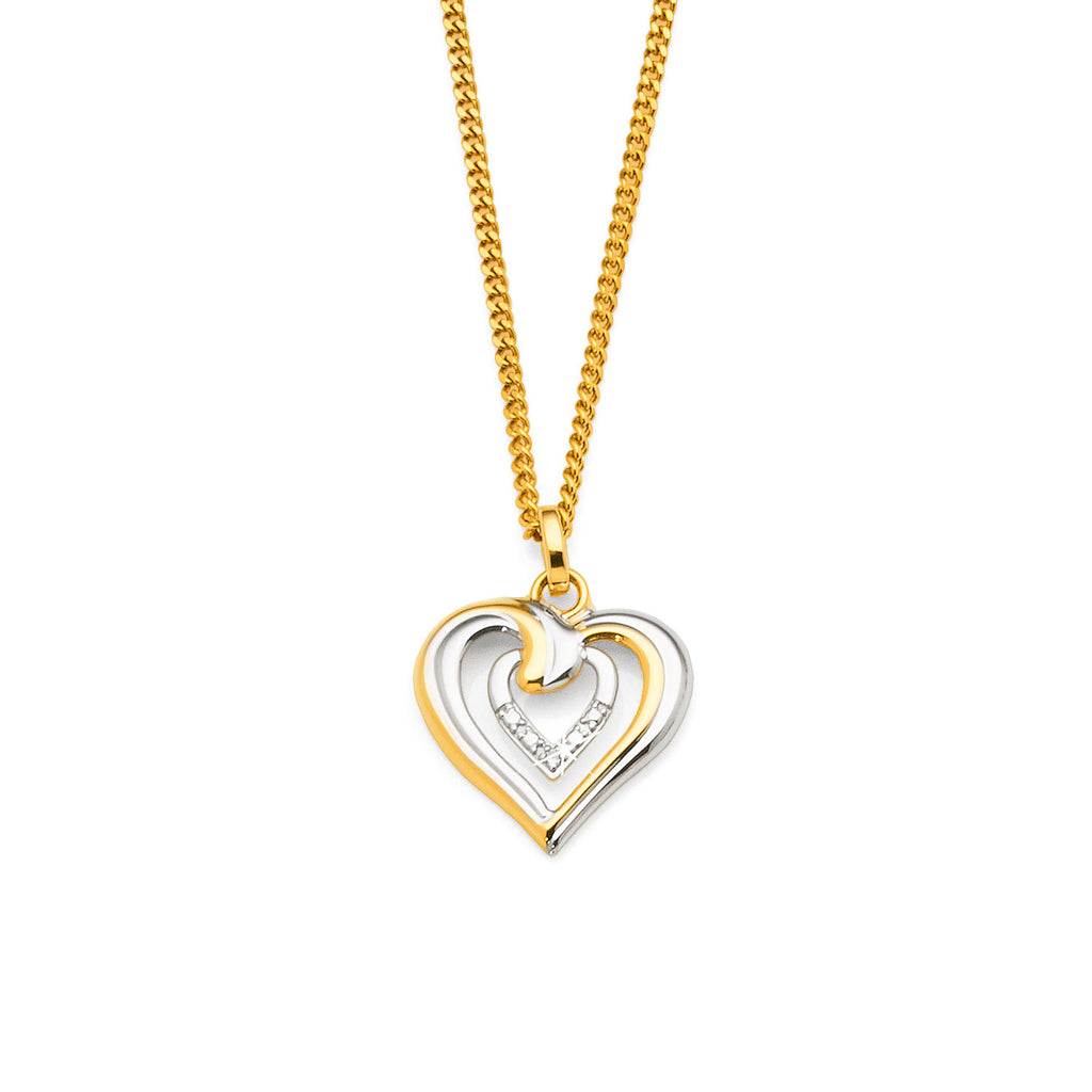 9ct 2-Tone Gold Diamond Set Heart Pendant