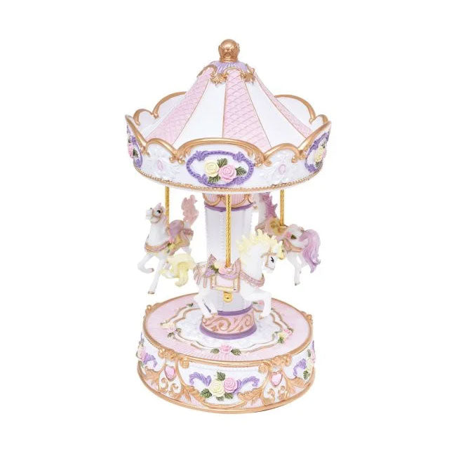 Classic Pink & White 3 Horse Carousel Large