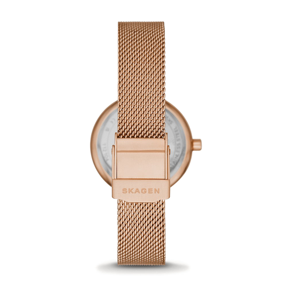 Skagen 'Amberline' Rose Tone Stainless Steel Mesh Strap Watc