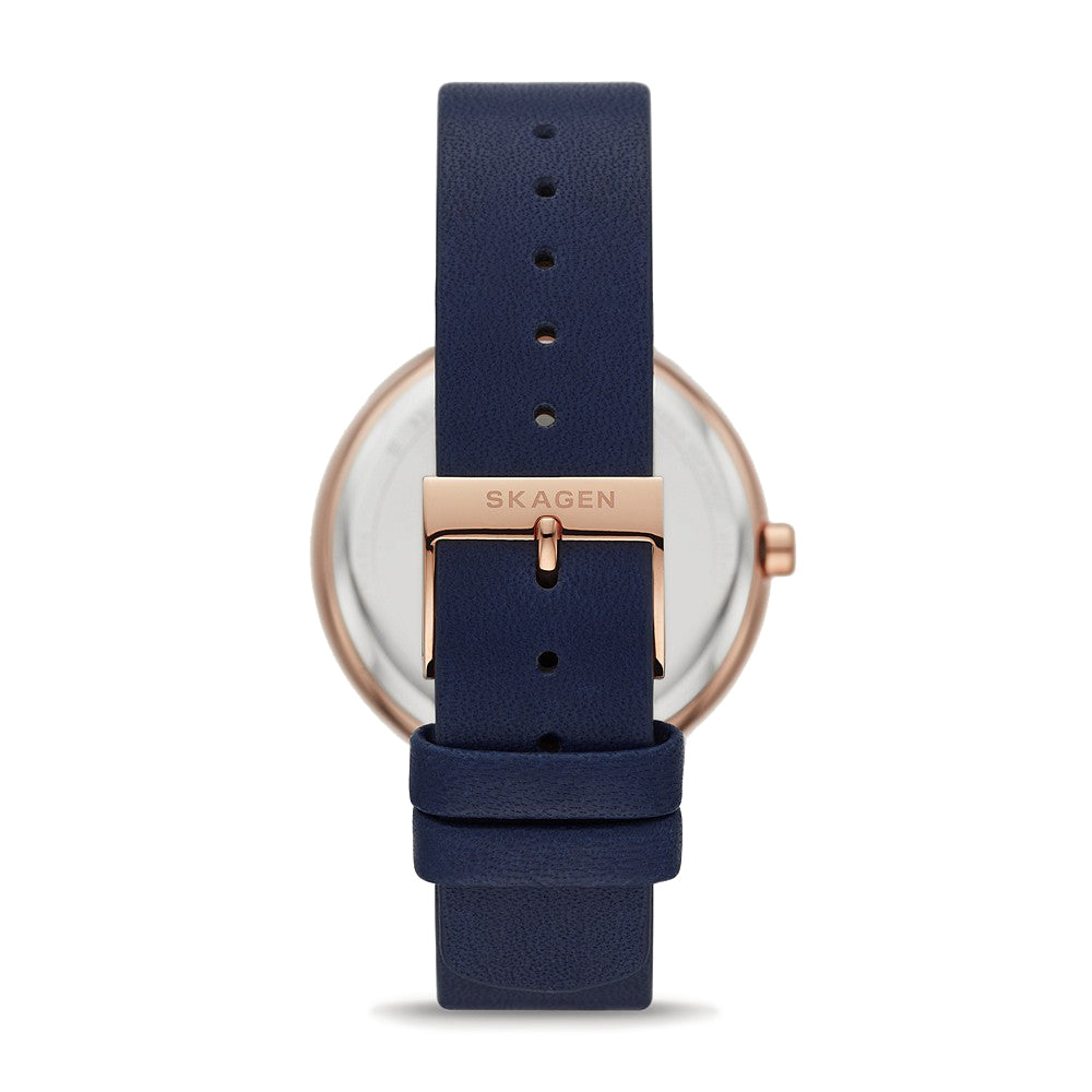 Skagen 'Karolina' Solar Navy Eco Leather Rose Tone Watch SKW