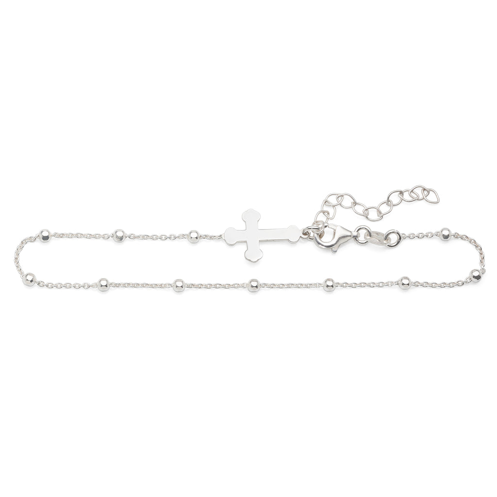 Sterling Silver Ball & Cable Chain Cross Bracelet