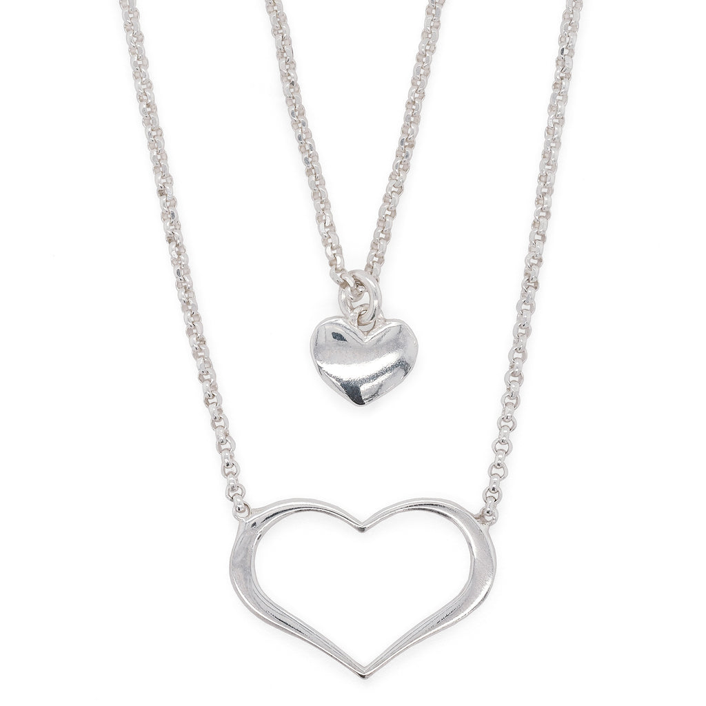 Sterling Silver 2 Tier Heart Belcher 42cm Necklet