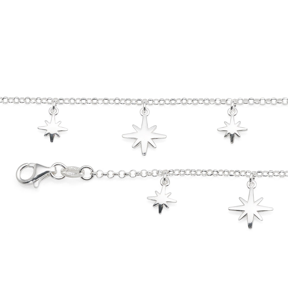 Sterling Silver Belcher Bracelet With Hanging Star Charms