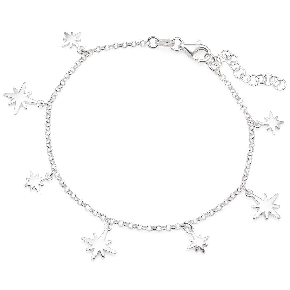 Sterling Silver Belcher Bracelet With Hanging Star Charms