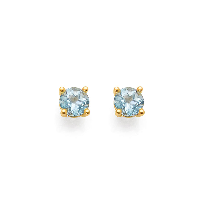 9ct Yellow Gold 4.5mm Round Blue Topaz Stud Earrings