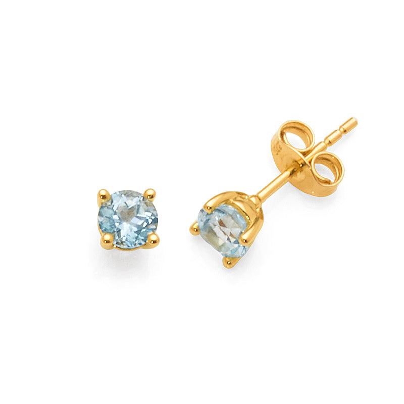 9ct Yellow Gold 4.5mm Round Blue Topaz Stud Earrings