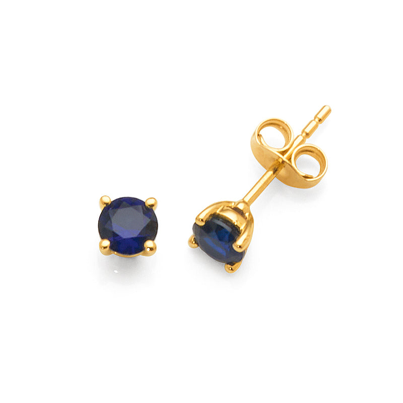 9ct Yellow Gold 4.5mm Round Created Sapphire Stud Earrings