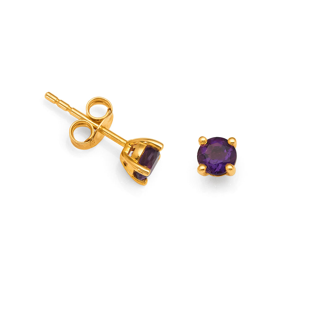 9ct Yellow Gold 4.5mm Amethyst Stud Earrings