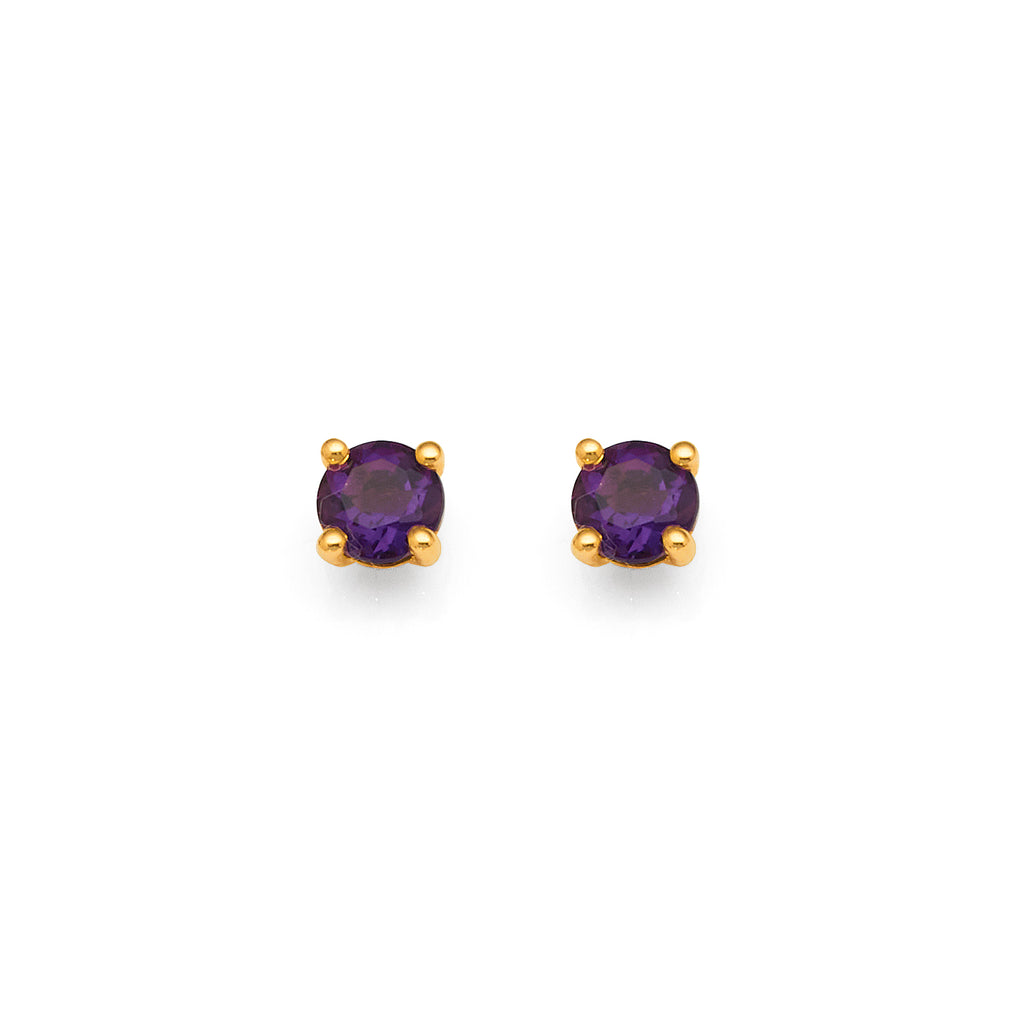 9ct Yellow Gold 4.5mm Amethyst Stud Earrings