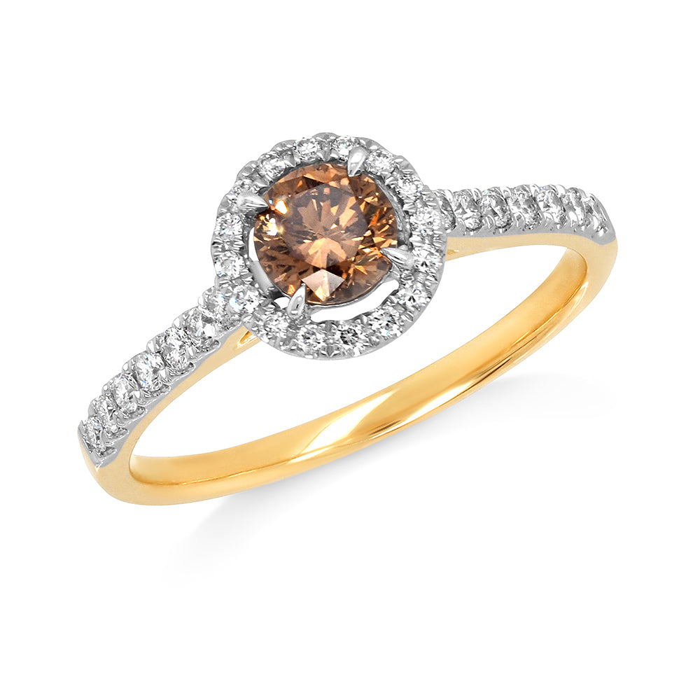 9ct Yellow Gold Brilliant Cut Cognac Diamond Halo Ring TDW: