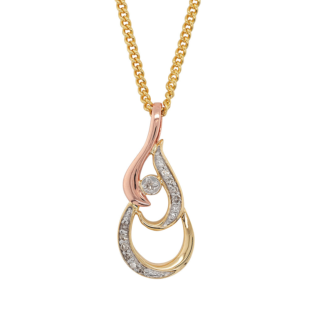 9ct 2-tone Gold Diamond Drop Pendant