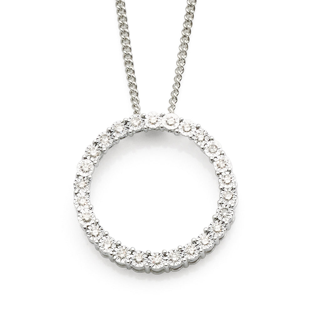 9ct White Gold Diamond Set Open Circle Slider Pendant TDW 0.