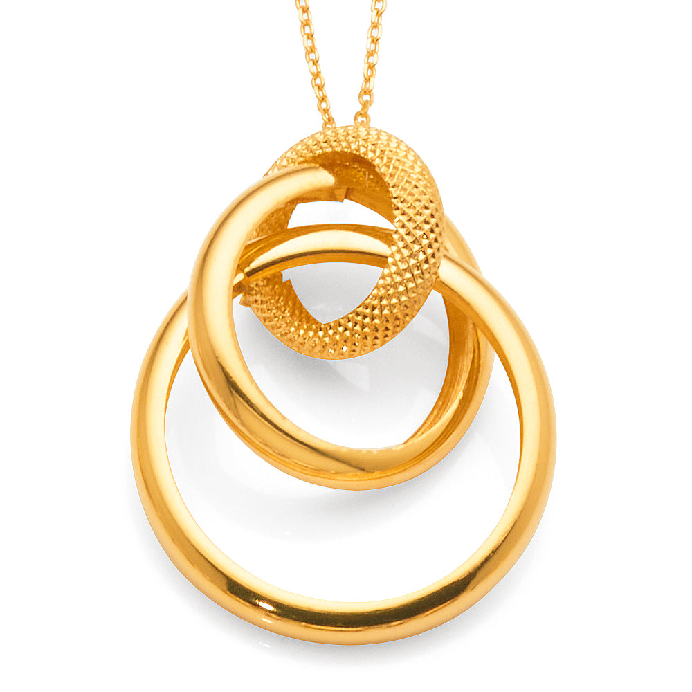 9ct Yellow Gold Triple Interlocking Circle Pendant on 45cm C