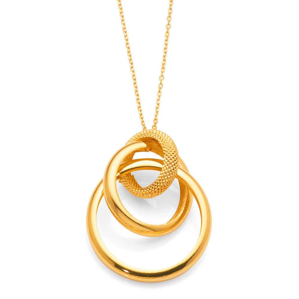 9ct Yellow Gold Triple Interlocking Circle Pendant on 45cm C