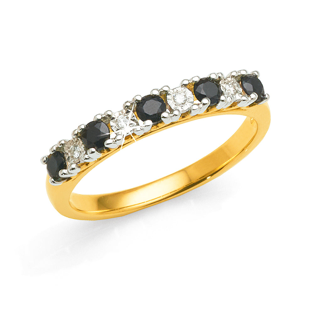 9ct Yellow Gold Natural Sapphire & Diamond Ring