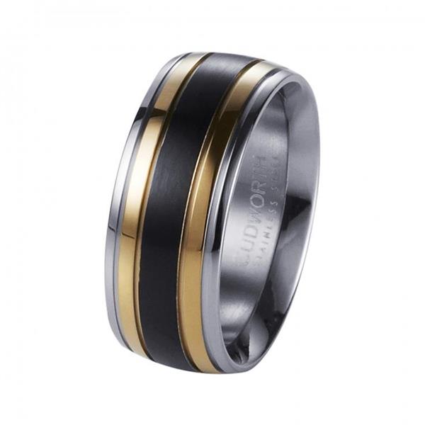 Cudworth Stainless Steel Matt Black & Ion Plated Gold Ring 6
