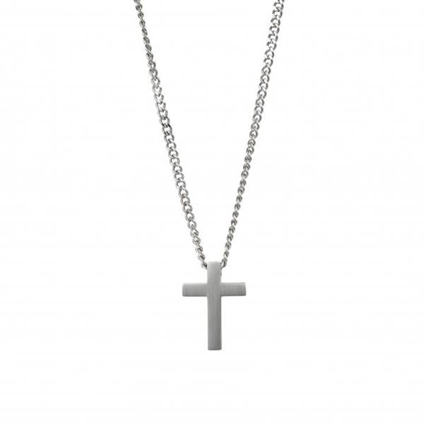 Cudworth Stainless Steel Cross Pendant On 55cm Curb Chain 38