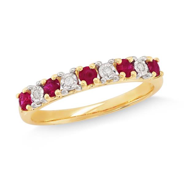 9ct Yellow Gold Natural Ruby & Diamond Ring