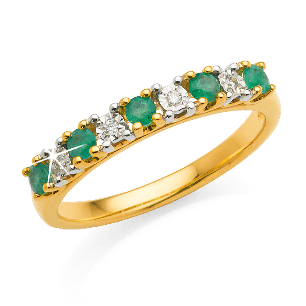 9ct Yellow Gold Natural Emerald & Diamond Ring