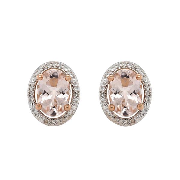 9ct Rose Gold Oval Morganite Diamond Halo Studs