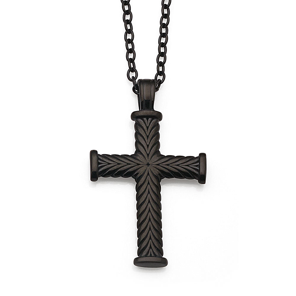Black Stainless Steel Cross Pendant On 55cm Belcher Chain