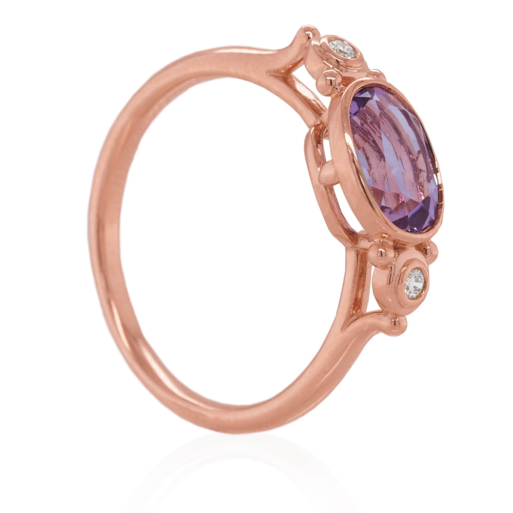 9ct Rose Gold Pink Amethyst & Diamond Ring