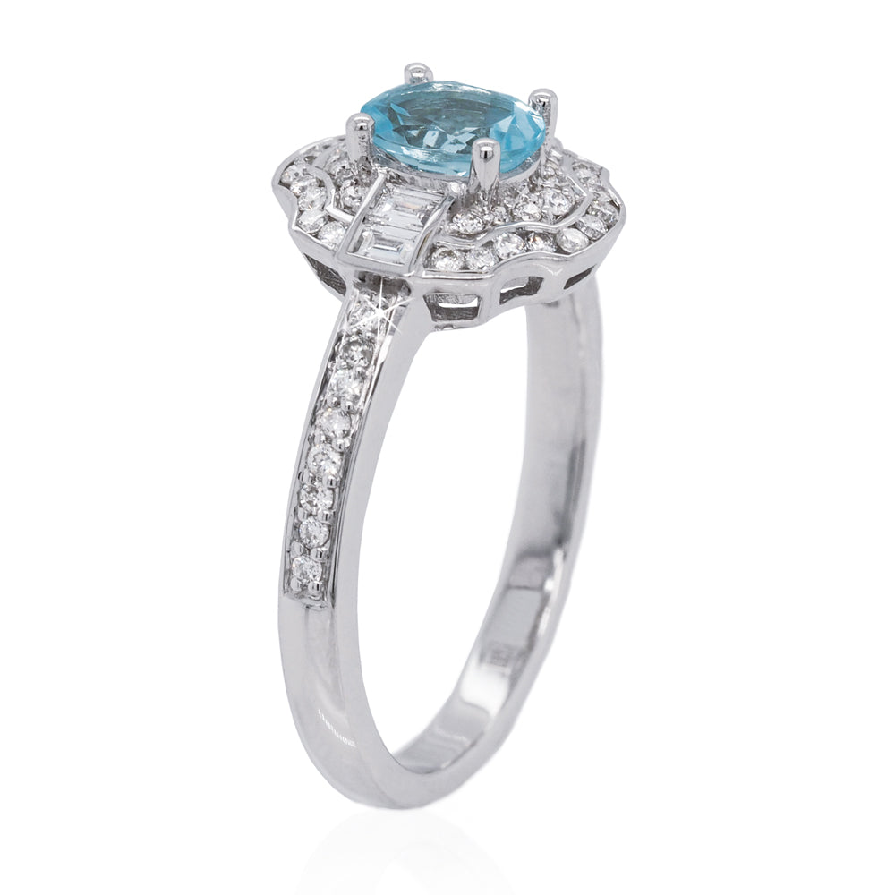 9ct White Gold Aquamarine & Diamond Vintage-Style Ring TDW 0