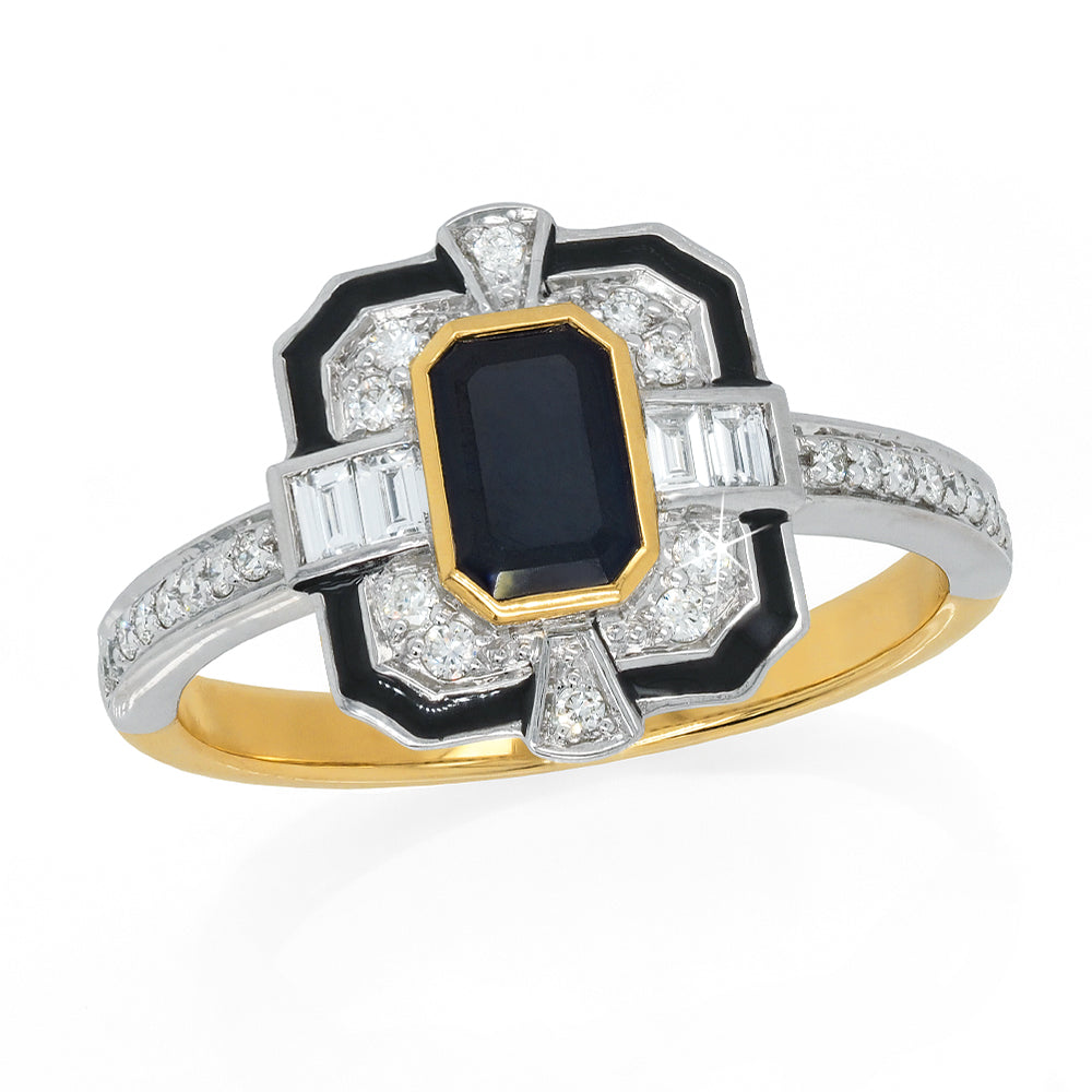 9ct 2-Tone Gold Natural Sapphire & Diamond Dress Ring TDW 0.