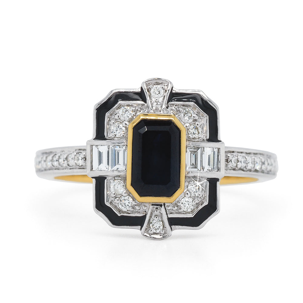 9ct 2-Tone Gold Natural Sapphire & Diamond Dress Ring TDW 0.