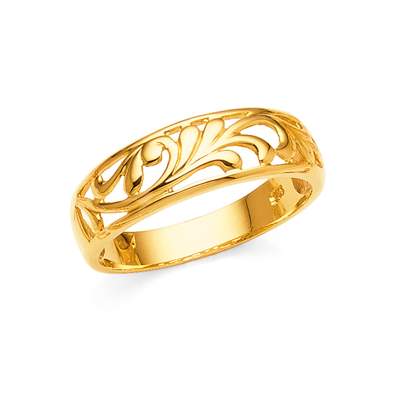 9ct Yellow Gold Leaf Swirl Design 6mm Wide Dress Ring