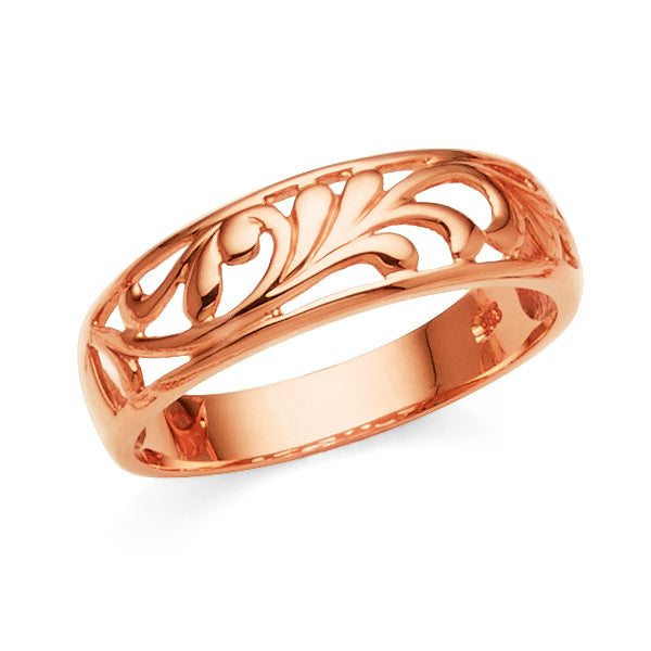 9ct Rose Gold Leaf Swirl Design 6mm Wide Dress Ring