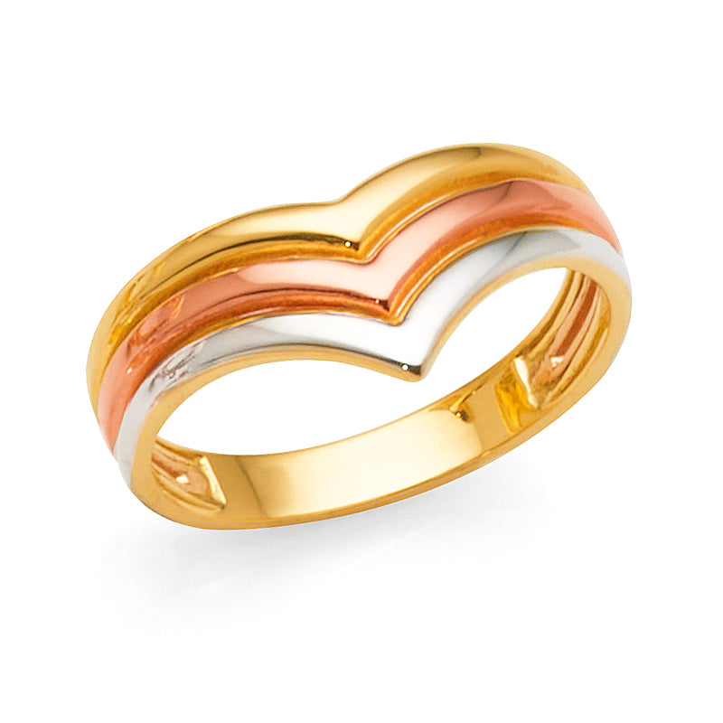 9ct 3-Tone Gold 'V' Shaped Ring