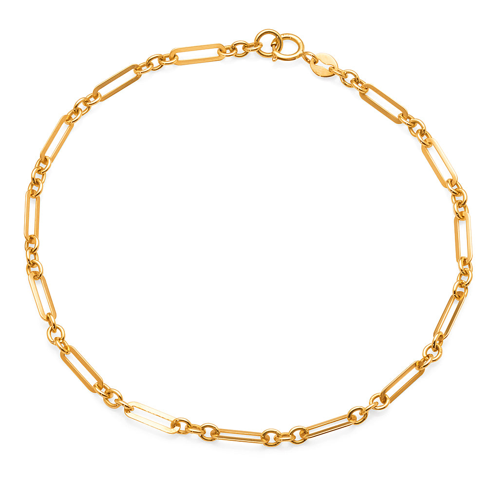 9ct Yellow Gold Solid Paperclip Link Bracelet