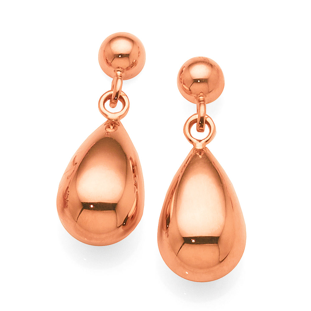 9ct Rose Gold Domed Teardrop Shaped Stud