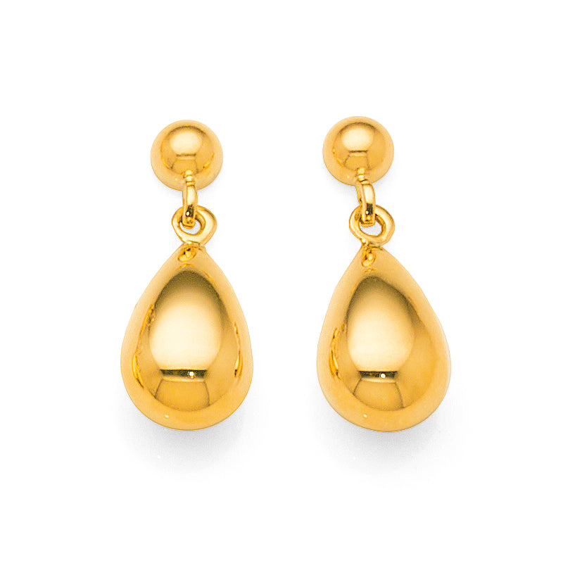 9ct Yellow Gold Domed Teardrop Shaped Stud