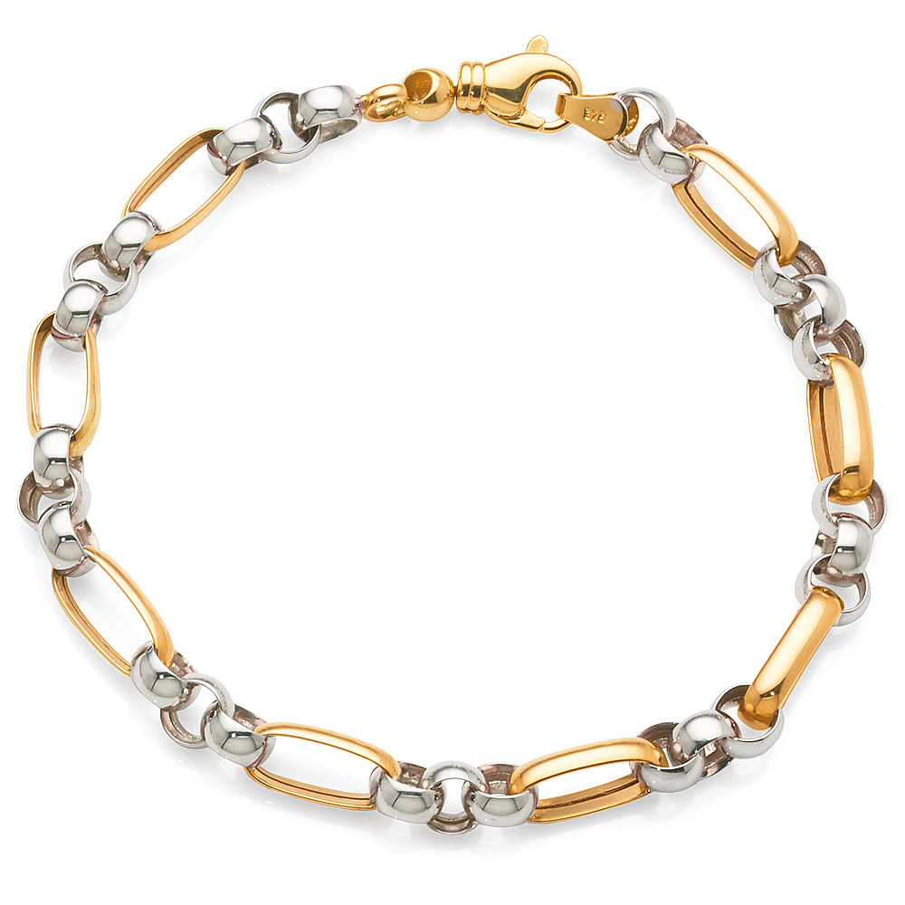 9ct 2-Tone Gold Alternating Oval & Round Belcher Bracelet