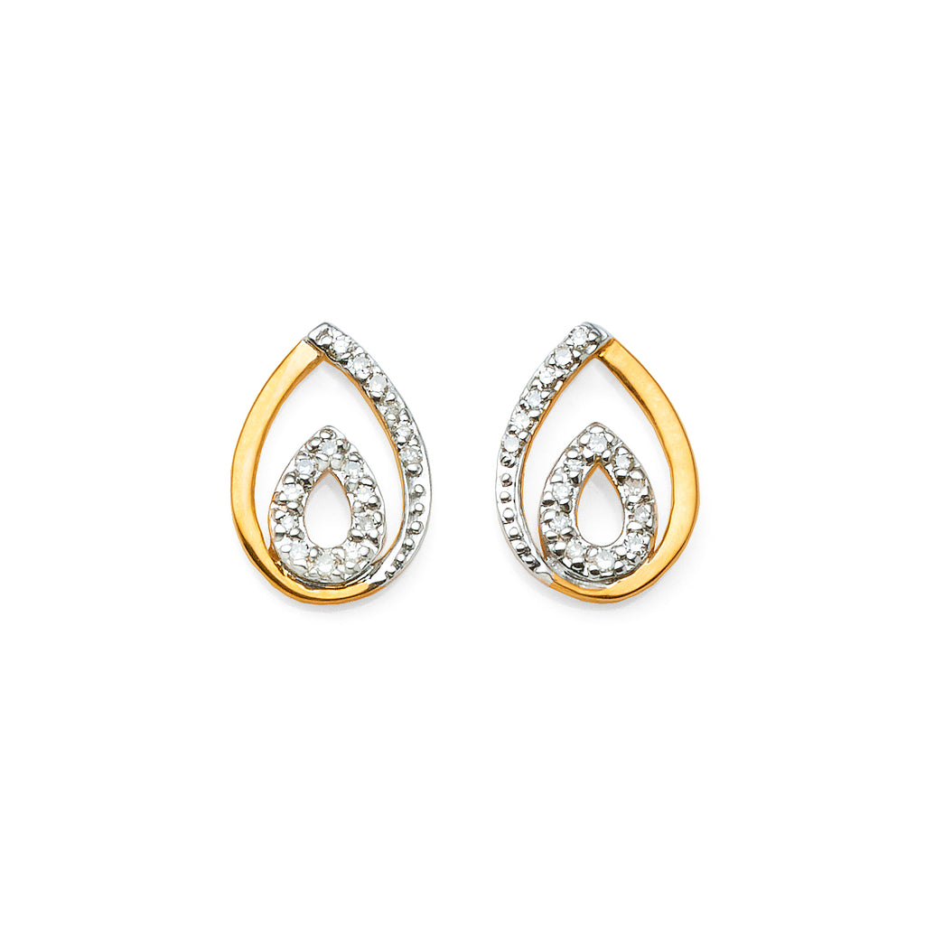 9ct Yellow Gold Diamond Open Pear Shaped Stud Earrings TDW 0
