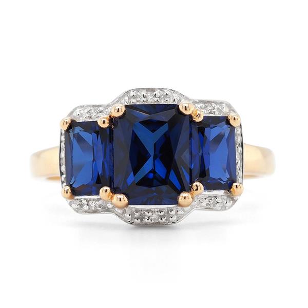 Rectangle Created Sapphire and Diamond Halo Ring in 9ct Gold