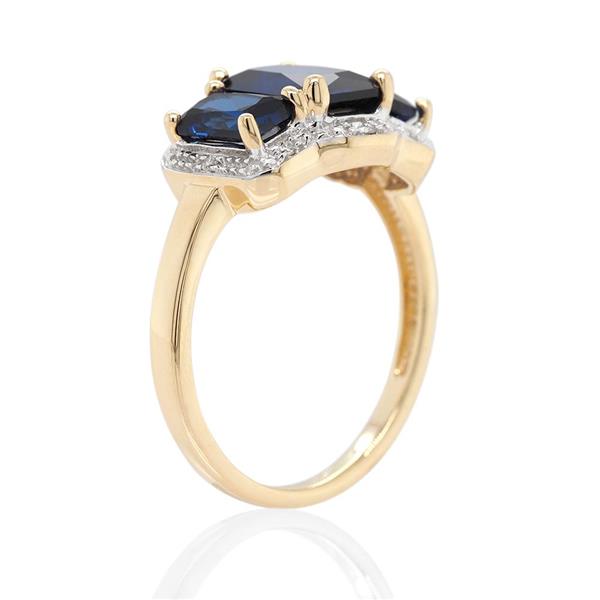 Rectangle Created Sapphire and Diamond Halo Ring in 9ct Gold