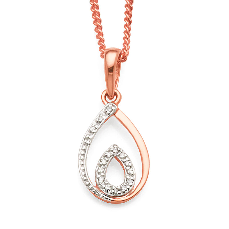 9ct Rose Gold Diamond Open Pear Shaped Pendant