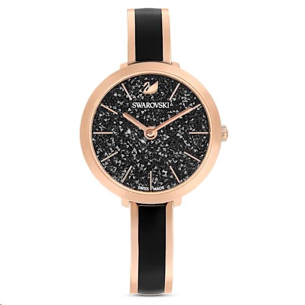 Swarovski Crystalline Delight Rose Tone Black Crystal Watch