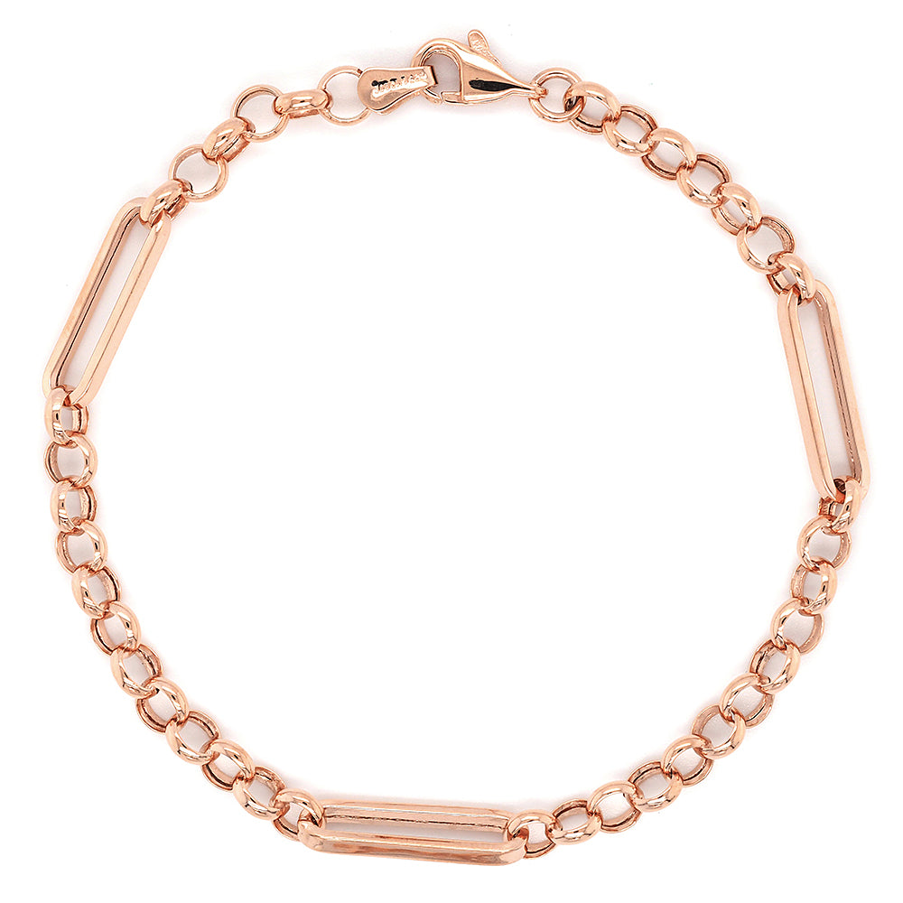 Rose Gold Bonded Paperclip & Round Belcher Link Bracelet