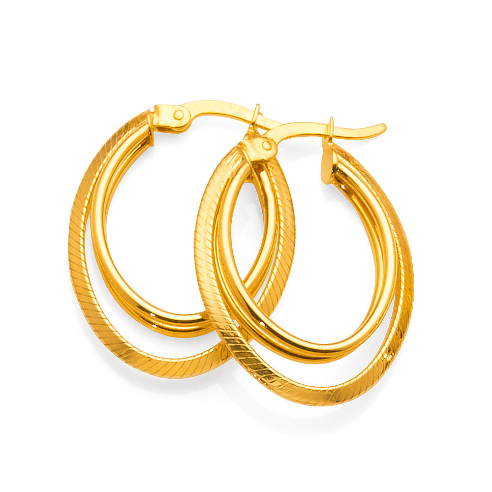 Yellow Gold Bonded Triple Oval 21mm Hoops