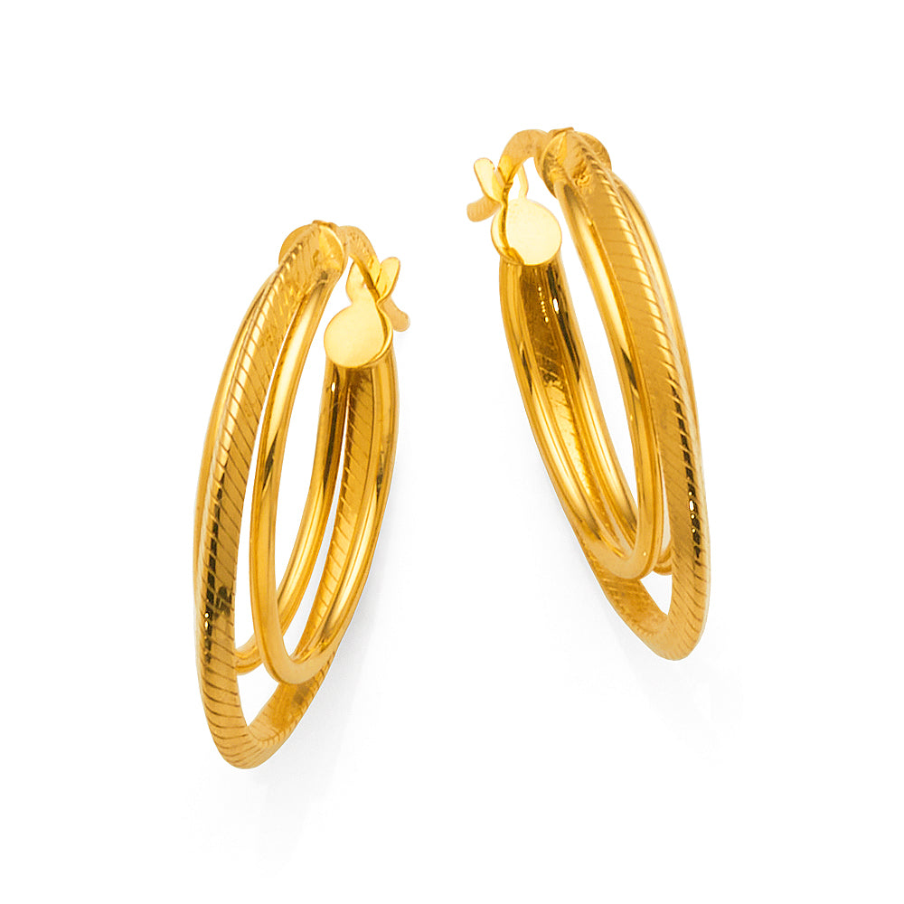 Yellow Gold Bonded Triple Oval 21mm Hoops