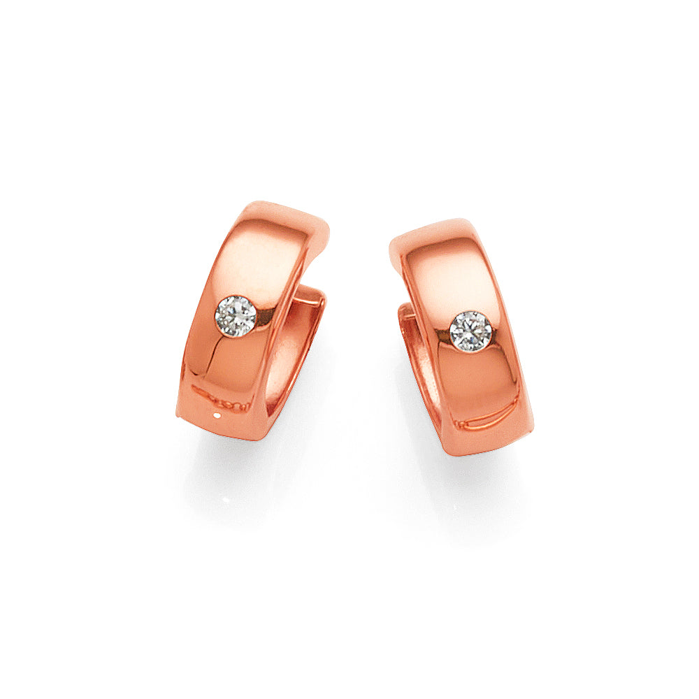 Rose Gold Bonded Cubic Zirconia Set 10mm Huggie Earrings